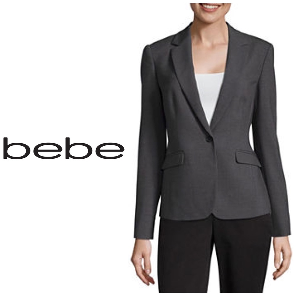 Bebe Gray Peplum One Button Blazer